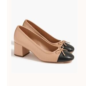 New J. Crew Factory Cap-Toe Ballet Block Heels Tan And Black 6M *Flaw